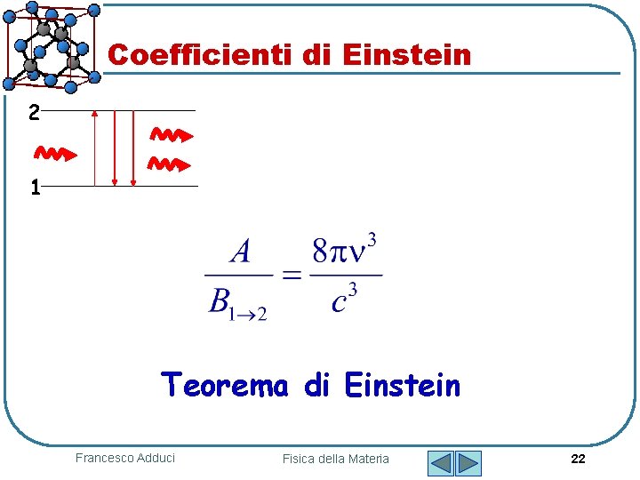 Coefficienti di Einstein 2 1 Teorema di Einstein Francesco Adduci Fisica della Materia 22