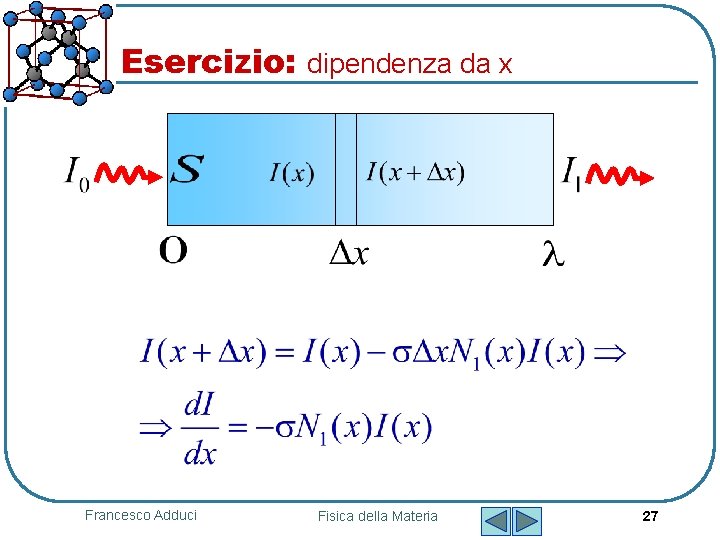 Esercizio: dipendenza da x Francesco Adduci Fisica della Materia 27 