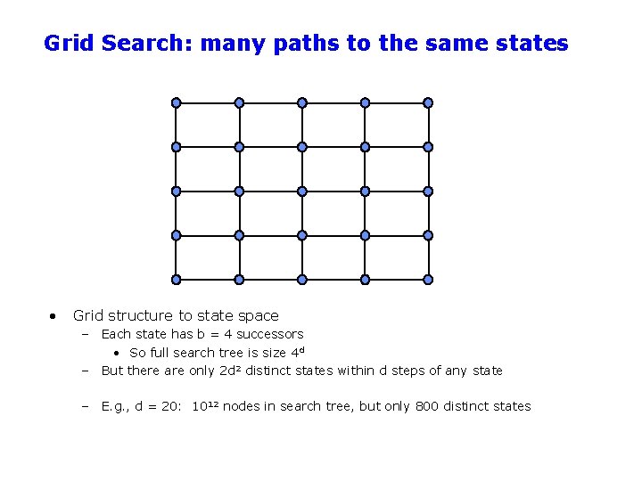 Grid Search: many paths to the same states • Grid structure to state space