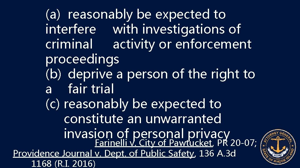 (a) reasonably be expected to interfere with investigations of criminal activity or enforcement proceedings