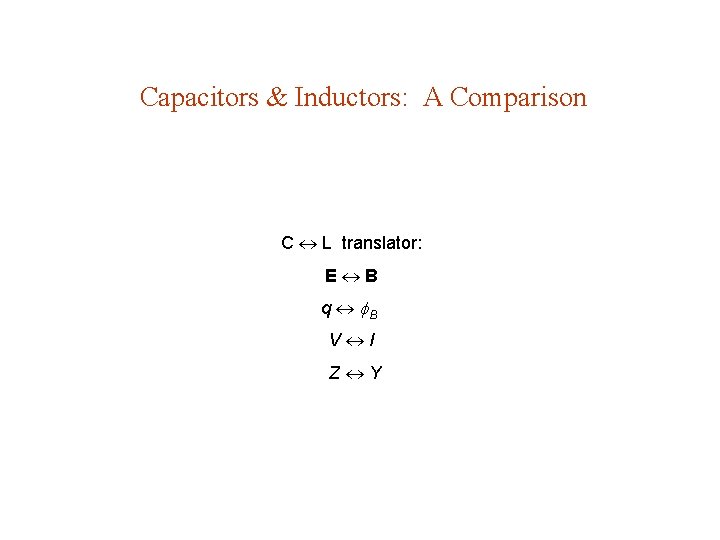 Capacitors & Inductors: A Comparison C L translator: E B q B V I