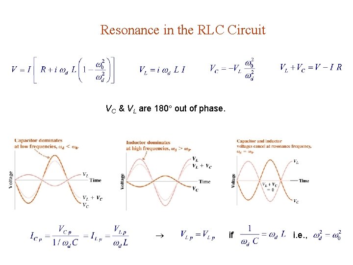 Resonance in the RLC Circuit VC & VL are 180 out of phase. if