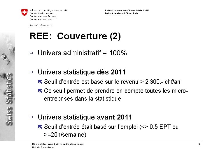 Federal Department of Home Affairs FDHA Federal Statistical Office FSO REE: Couverture (2) ù