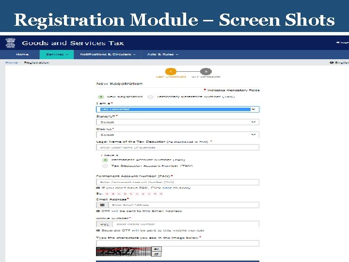 Registration Module – Screen Shots 