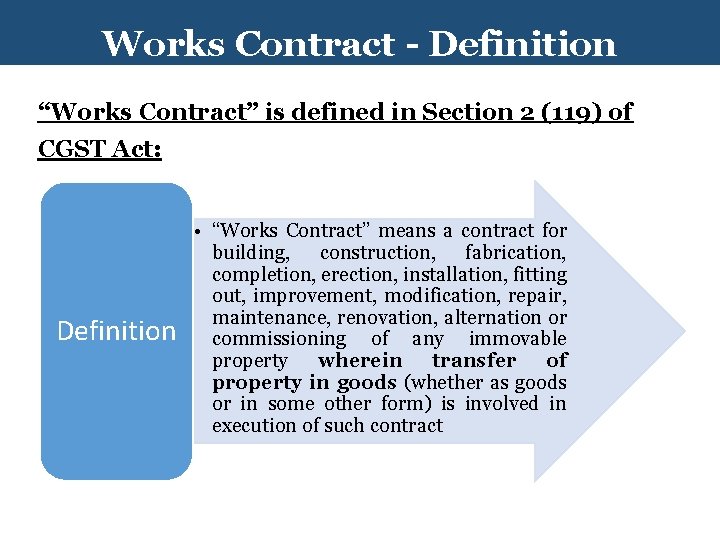 Works Contract - Definition “Works Contract” is defined in Section 2 (119) of CGST