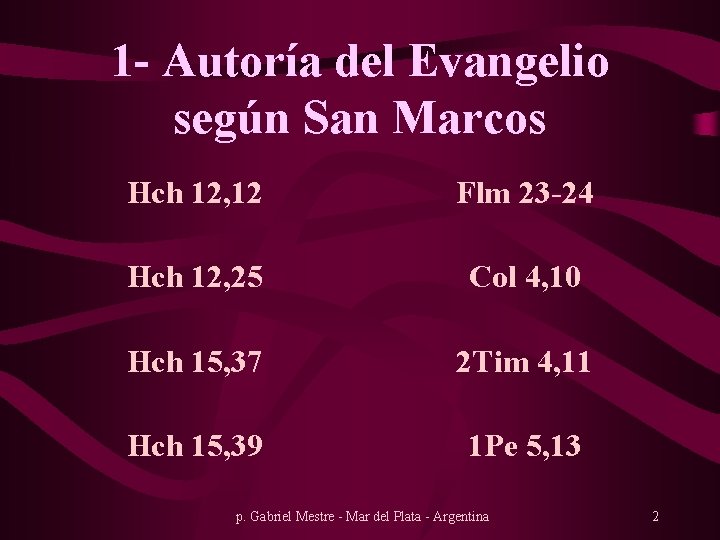 1 - Autoría del Evangelio según San Marcos Hch 12, 12 Hch 12, 25