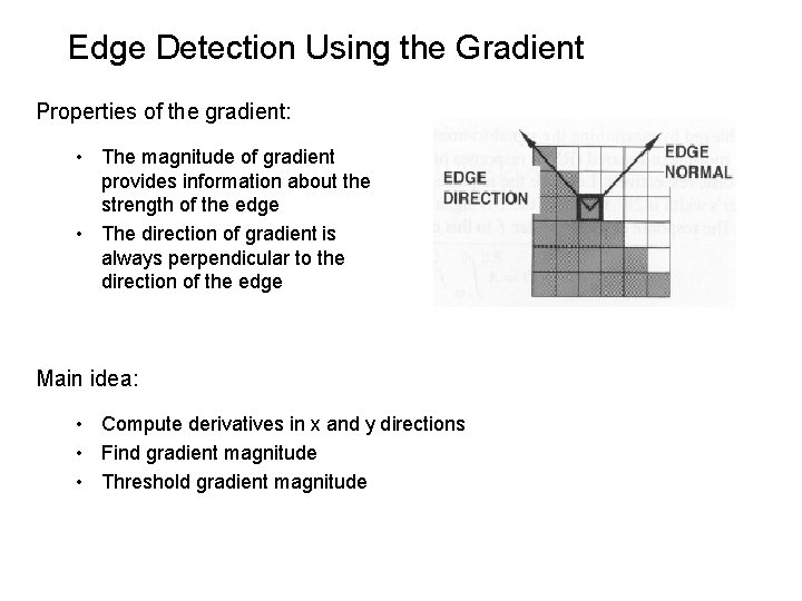 Edge Detection Using the Gradient Properties of the gradient: • The magnitude of gradient