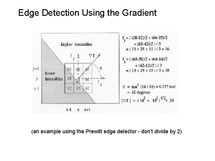 Edge Detection Using the Gradient (an example using the Prewitt edge detector - don’t