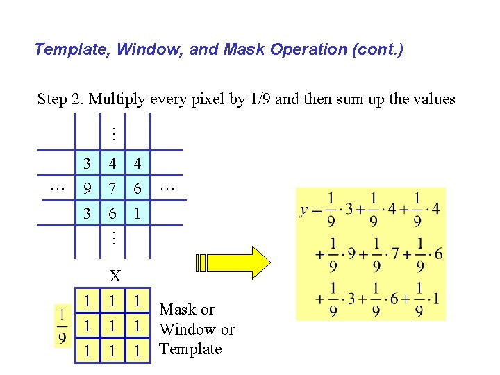 Template, Window, and Mask Operation (cont. ) … Step 2. Multiply every pixel by