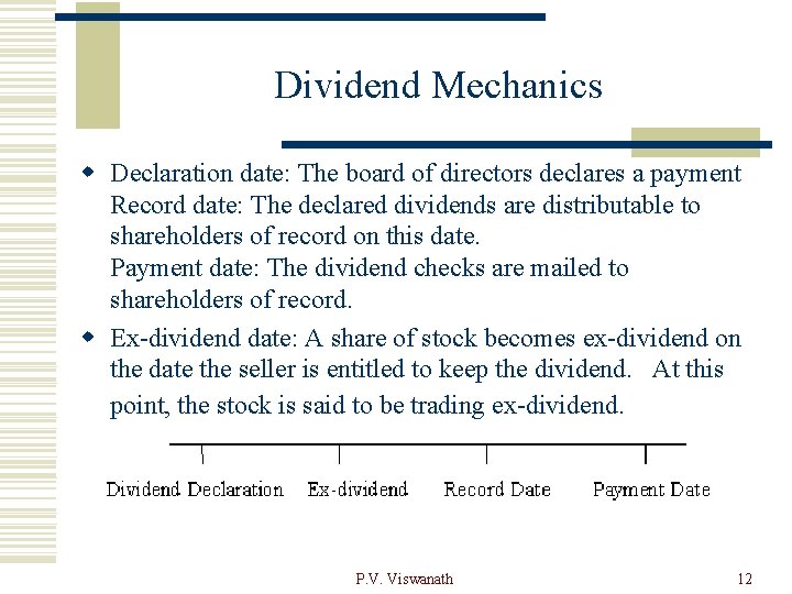 Dividend Mechanics w Declaration date: The board of directors declares a payment Record date: