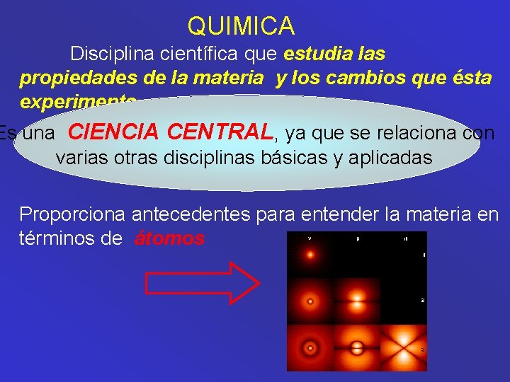 QUIMICA Disciplina científica que estudia las propiedades de la materia y los cambios que