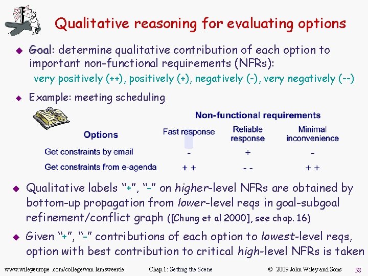 Qualitative reasoning for evaluating options u Goal: Goal determine qualitative contribution of each option