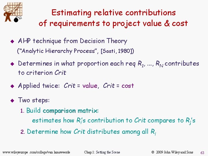 M u Estimating relative contributions of requirements to project value & cost AHP technique