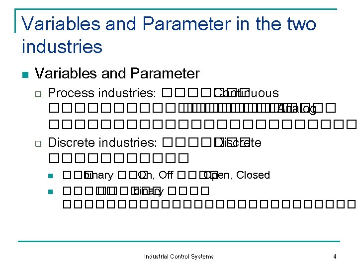 Variables and Parameter in the two industries n Variables and Parameter q q Process