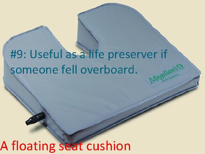 #9: Useful as a life preserver if someone fell overboard. A floating seat cushion