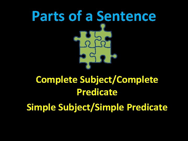 Parts of a Sentence Complete Subject/Complete Predicate Simple Subject/Simple Predicate 