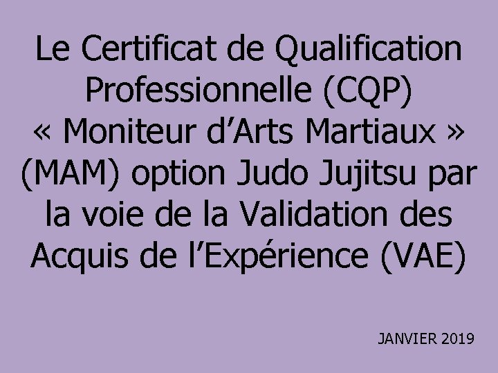 Le Certificat de Qualification Professionnelle (CQP) « Moniteur d’Arts Martiaux » (MAM) option Judo