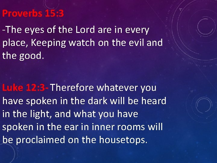 Proverbs 15: 3 -The eyes of the Lord are in every place, Keeping watch