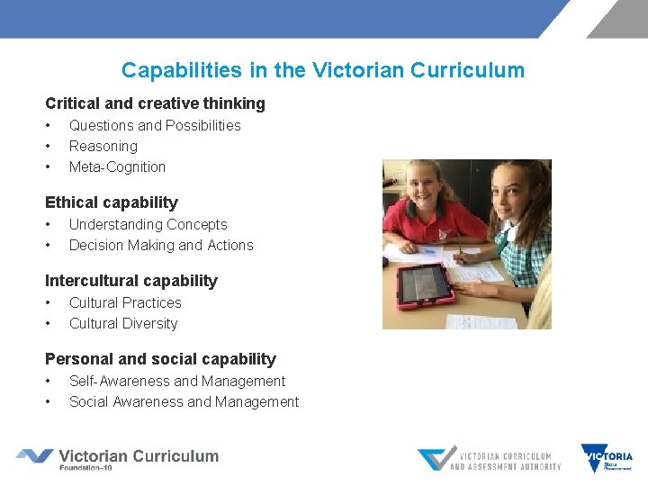 Capabilities in the Victorian Curriculum Critical and creative thinking • • • Questions and