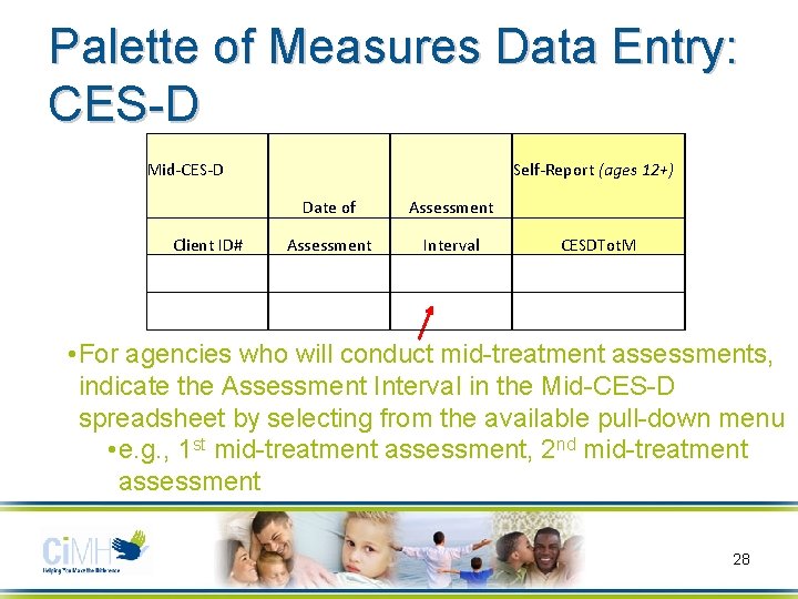 Palette of Measures Data Entry: CES-D Mid-CES-D Self-Report (ages 12+) Date of Assessment Client