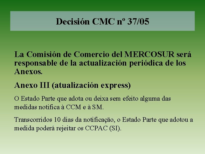 Decisión CMC nº 37/05 La Comisión de Comercio del MERCOSUR será responsable de la