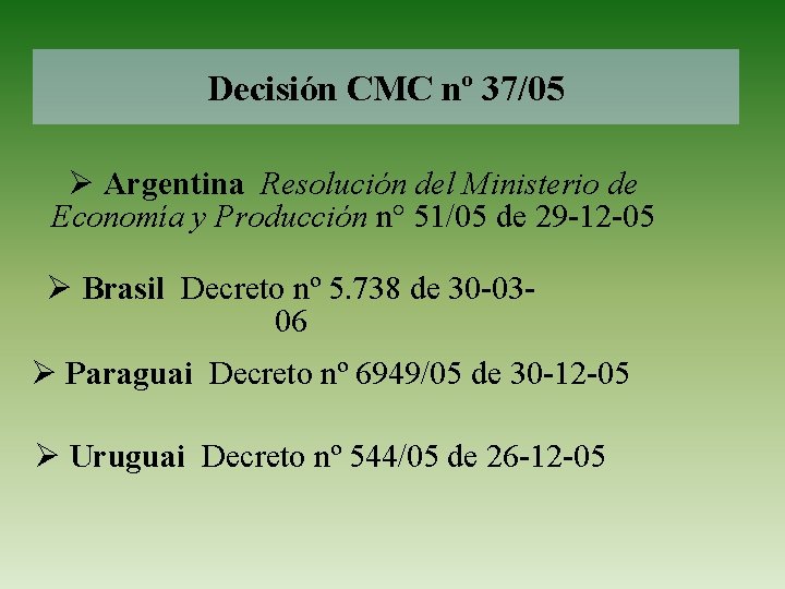 Decisión CMC nº 37/05 Ø Argentina Resolución del Ministerio de Economía y Producción n°