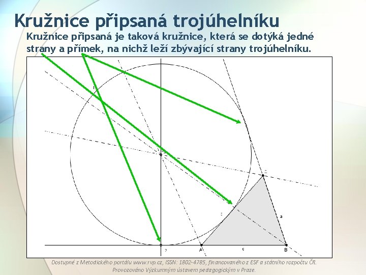 Kružnice připsaná trojúhelníku Kružnice připsaná je taková kružnice, která se dotýká jedné strany a