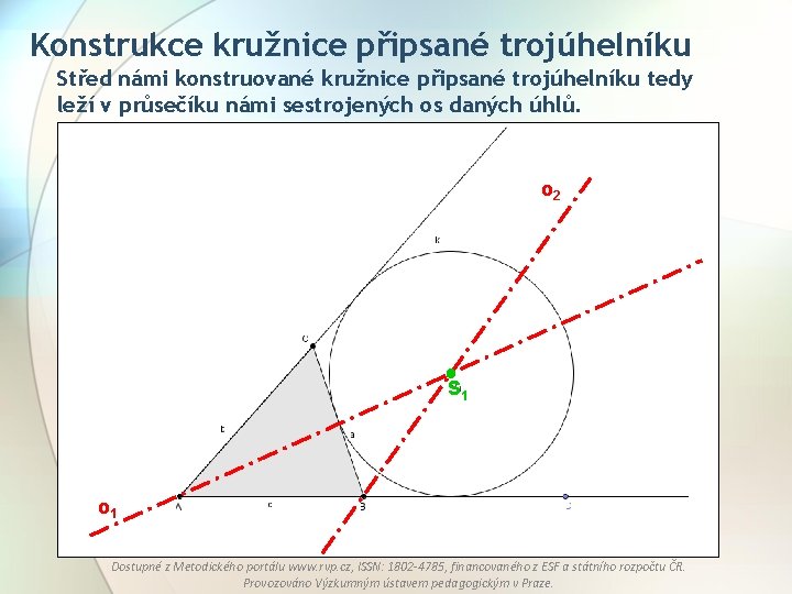 Konstrukce kružnice připsané trojúhelníku Střed námi konstruované kružnice připsané trojúhelníku tedy leží v průsečíku