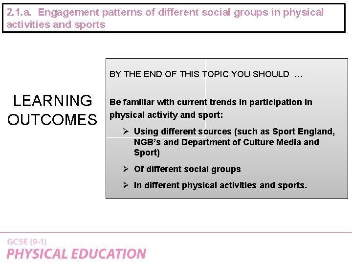 2. 1. a. Engagement patterns of different social groups in physical activities and sports
