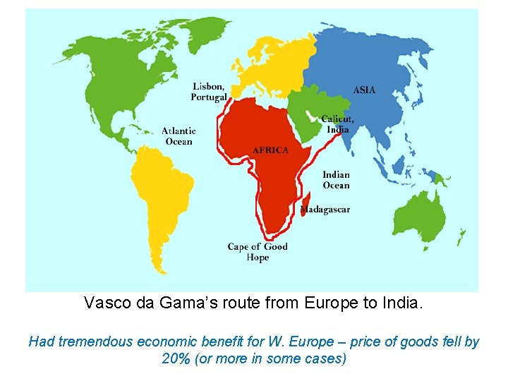 Vasco da Gama’s route from Europe to India. Had tremendous economic benefit for W. Vasco da Gama’s route from Europe to India. Had tremendous economic benefit for W.