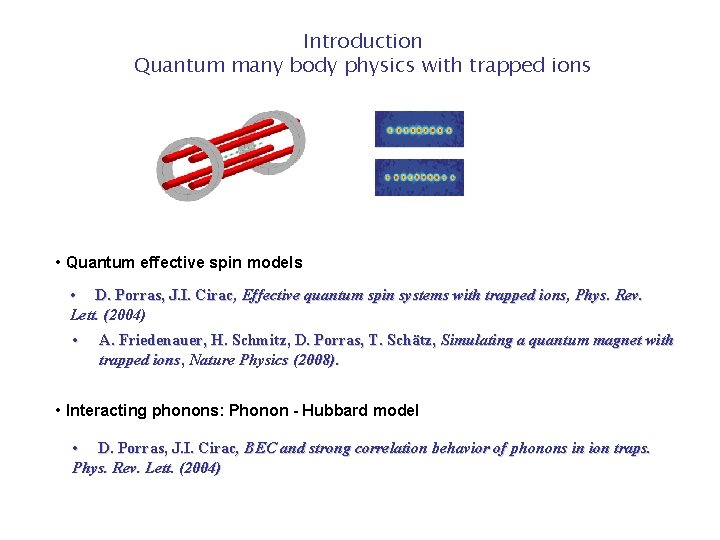 Introduction Quantum many body physics with trapped ions • Quantum effective spin models • Introduction Quantum many body physics with trapped ions • Quantum effective spin models •