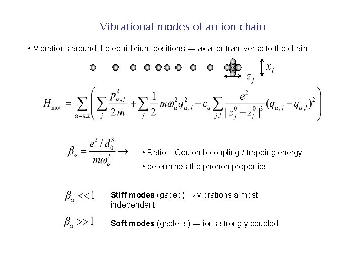 Vibrational modes of an ion chain • Vibrations around the equilibrium positions → axial Vibrational modes of an ion chain • Vibrations around the equilibrium positions → axial