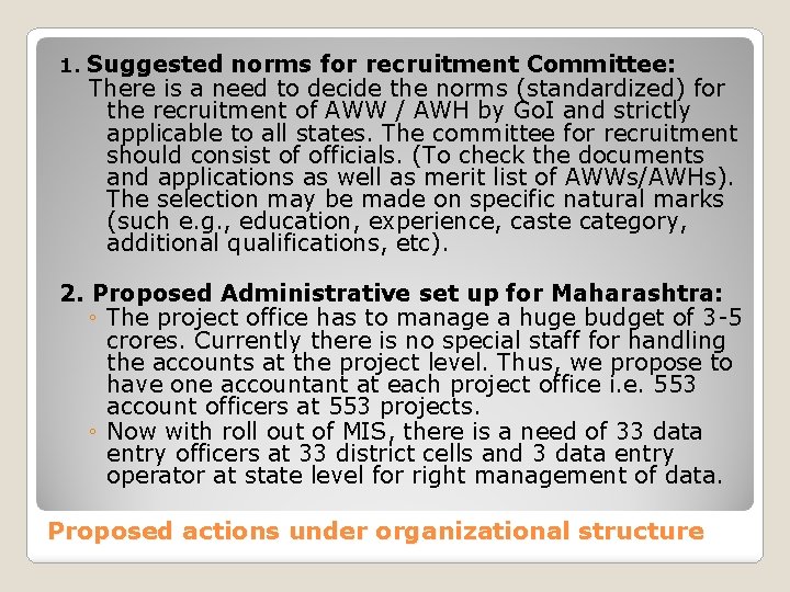 1. Suggested norms for recruitment Committee: There is a need to decide the norms