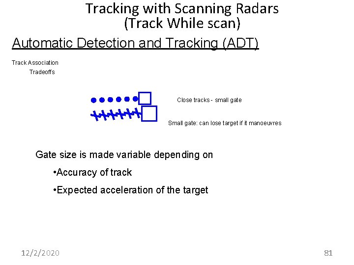 Tracking with Scanning Radars (Track While scan) Automatic Detection and Tracking (ADT) Track Association