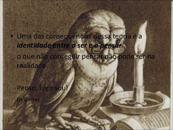  • Uma das conseqüências dessa teoria é a identidade entre o ser e