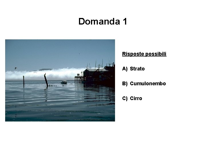 Domanda 1 Risposte possibili A) Strato B) Cumulonembo C) Cirro 