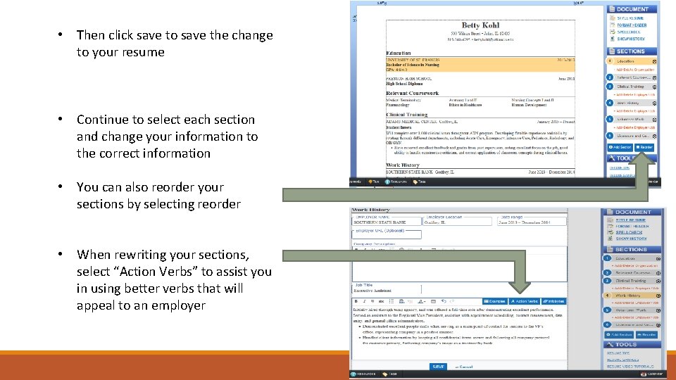 • Then click save to save the change to your resume • Continue • Then click save to save the change to your resume • Continue