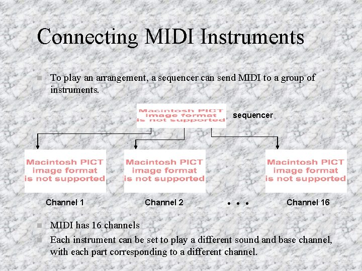 Connecting MIDI Instruments n To play an arrangement, a sequencer can send MIDI to