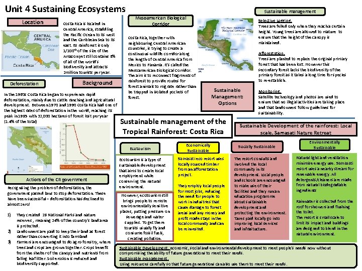 Unit 4 Sustaining Ecosystems Location Deforestation Costa Rica is located in Central America, straddling