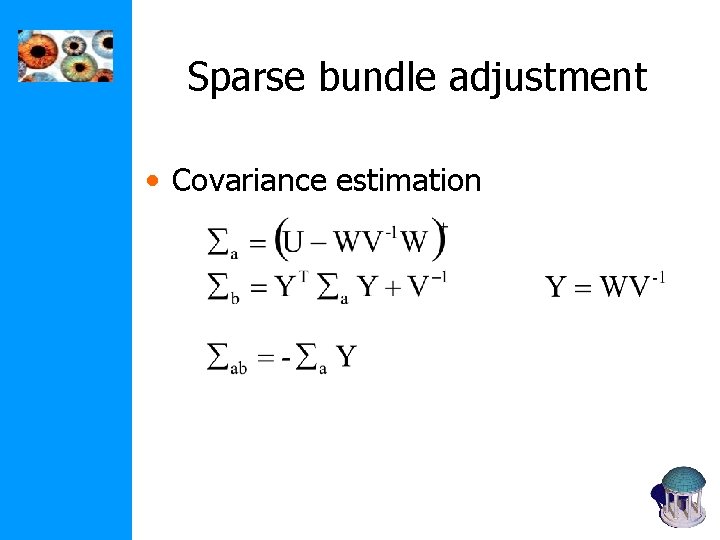 Sparse bundle adjustment • Covariance estimation Sparse bundle adjustment • Covariance estimation