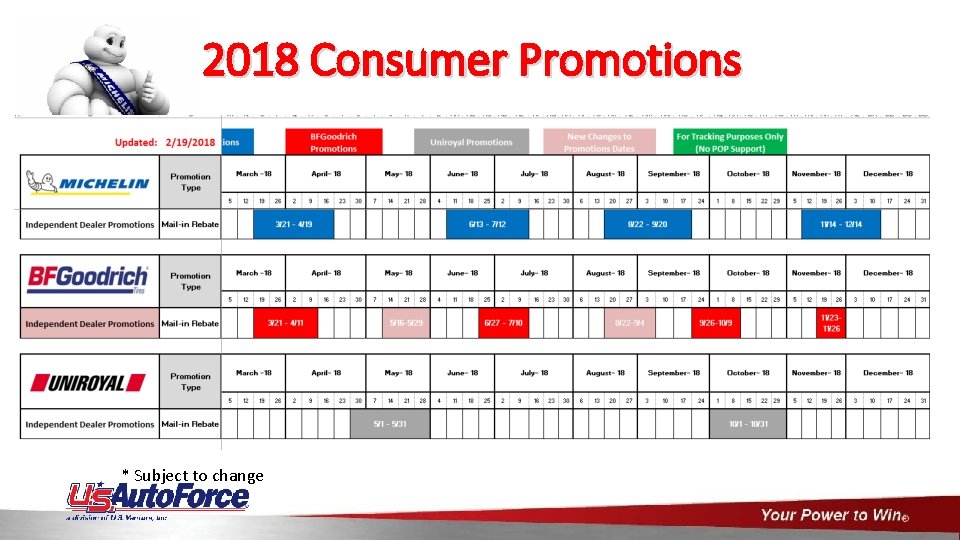 2018 Consumer Promotions * Subject to change 