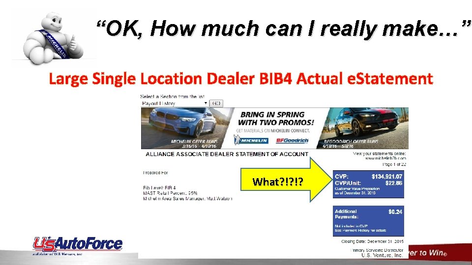“OK, How much can I really make…” Large Single Location Dealer BIB 4 Actual