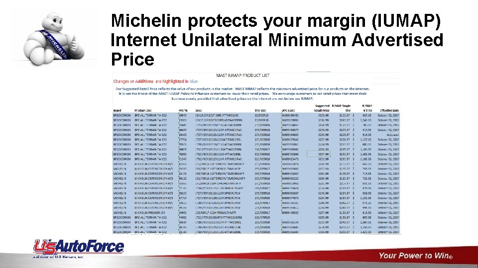 Michelin protects your margin (IUMAP) Internet Unilateral Minimum Advertised Price 