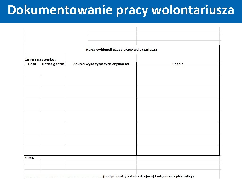 Dokumentowanie pracy wolontariusza Dokumentowanie pracy wolontariusza