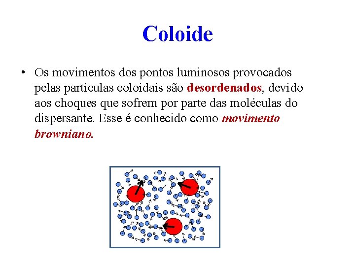 Coloide • Os movimentos dos pontos luminosos provocados pelas partículas coloidais são desordenados, devido