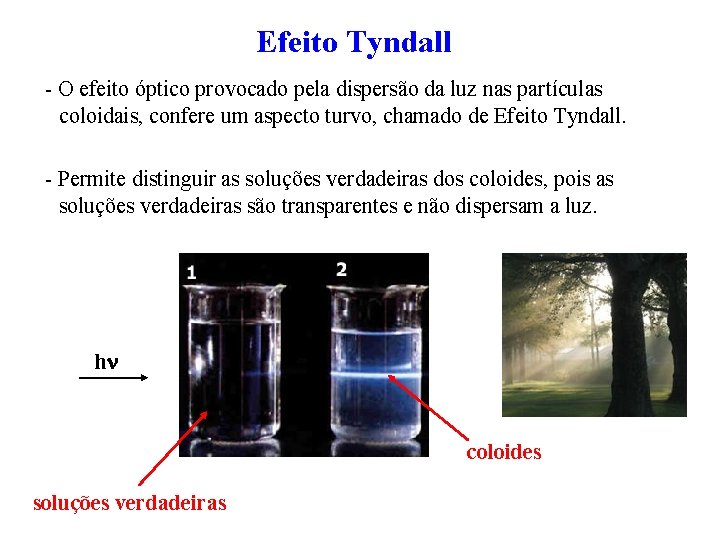 Efeito Tyndall - O efeito óptico provocado pela dispersão da luz nas partículas coloidais,