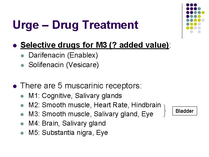 Urge – Drug Treatment l Selective drugs for M 3 (? added value): l