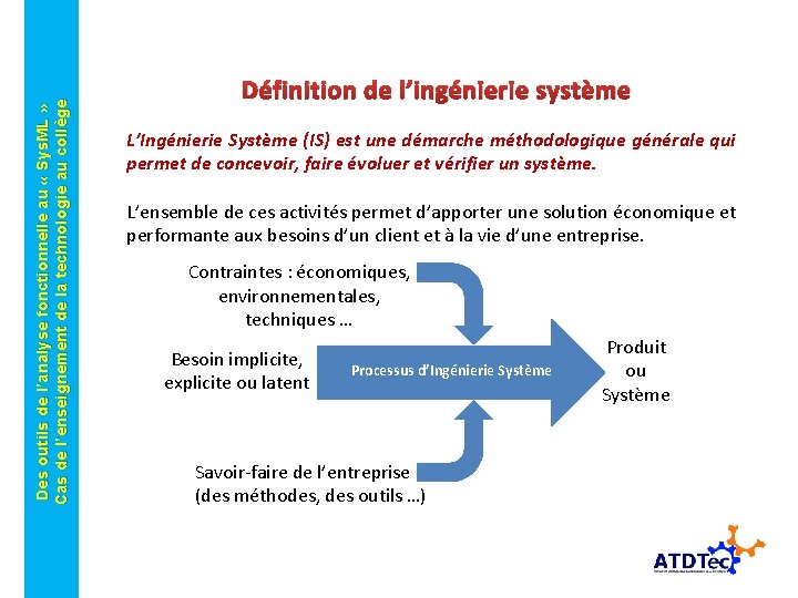 Des outils de l’analyse fonctionnelle au « Sys. ML » Cas de l’enseignement de