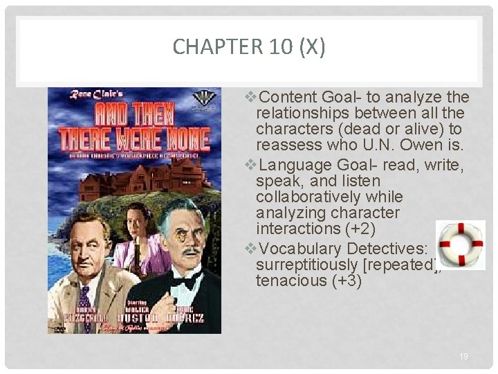 CHAPTER 10 (X) v. Content Goal- to analyze the relationships between all the characters