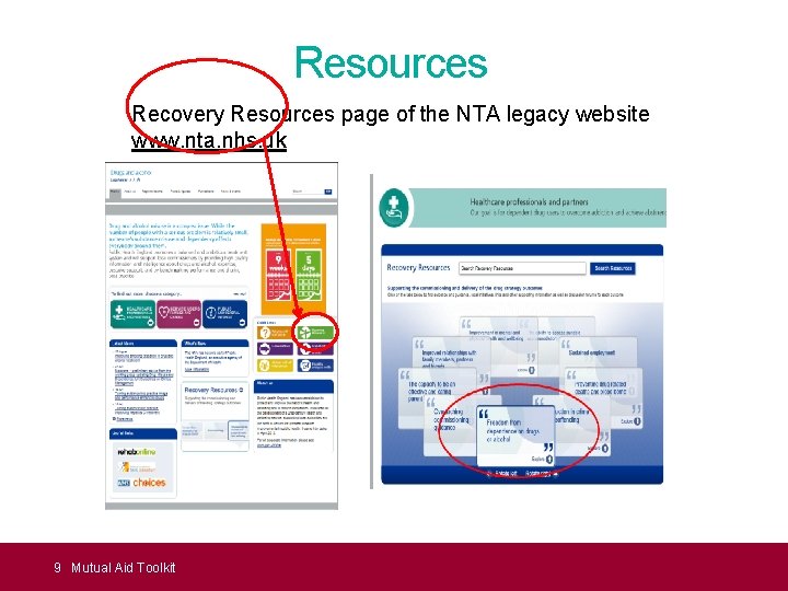 Resources Recovery Resources page of the NTA legacy website www. nta. nhs. uk 9